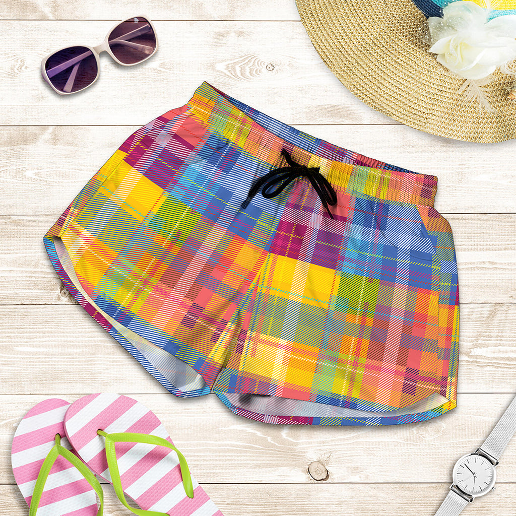 Rainbow Plaid Pattern Print Women's Shorts