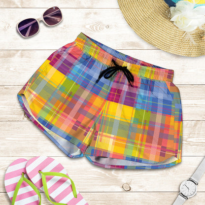 Rainbow Plaid Pattern Print Women's Shorts