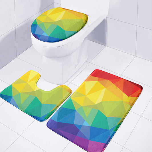 Rainbow Polygonal Geometric Print 3 Piece Bath Mat Set