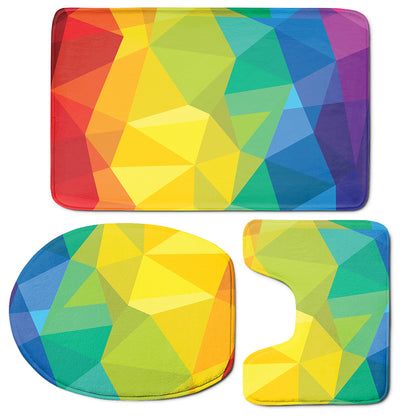 Rainbow Polygonal Geometric Print 3 Piece Bath Mat Set