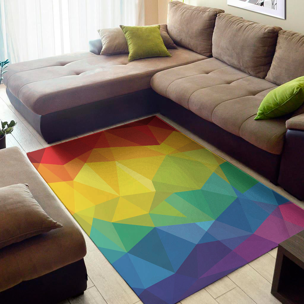 Rainbow Polygonal Geometric Print Area Rug