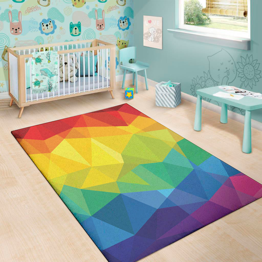 Rainbow Polygonal Geometric Print Area Rug