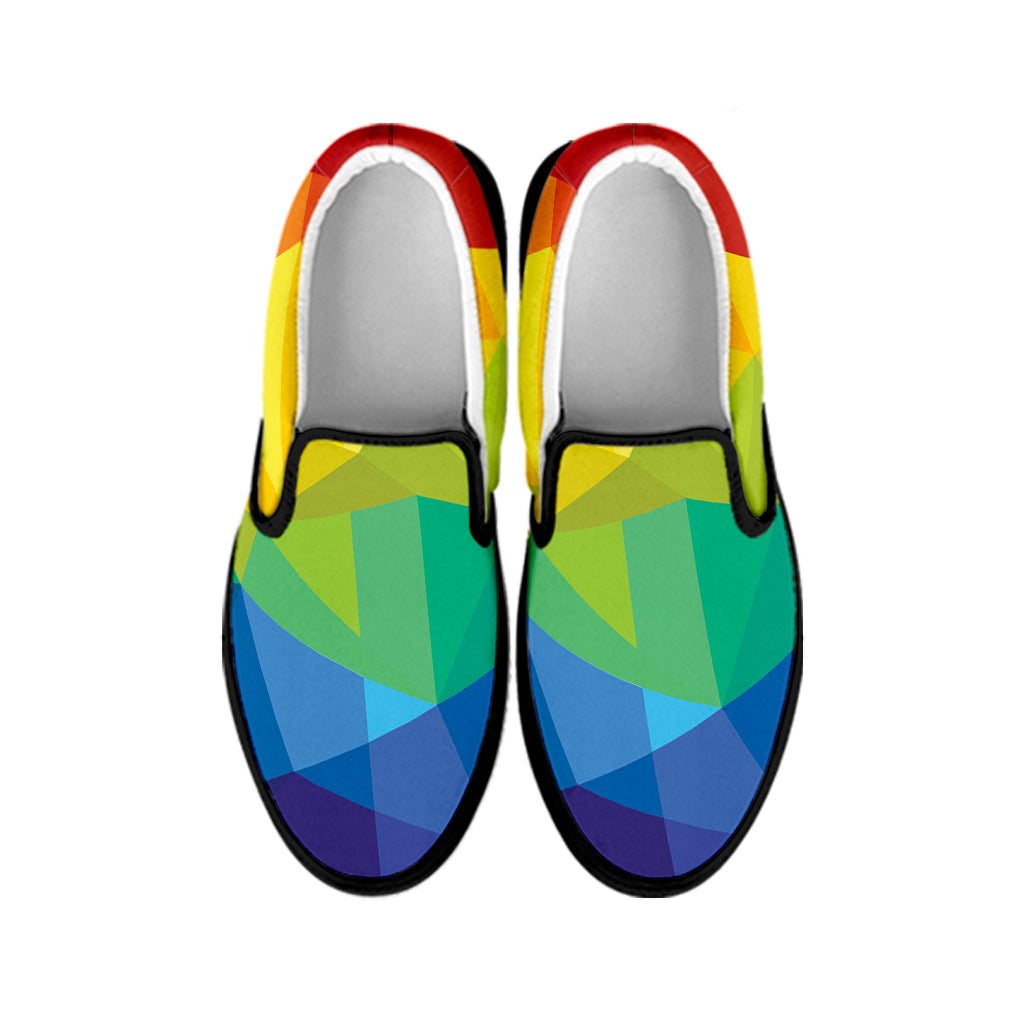 Rainbow Polygonal Geometric Print Black Slip On Shoes