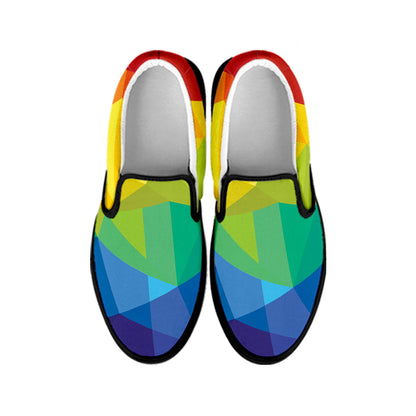 Rainbow Polygonal Geometric Print Black Slip On Shoes