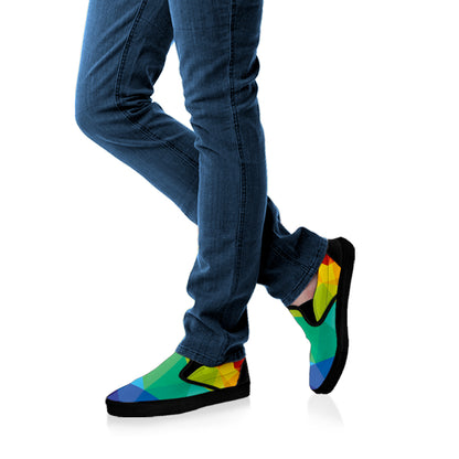 Rainbow Polygonal Geometric Print Black Slip On Shoes