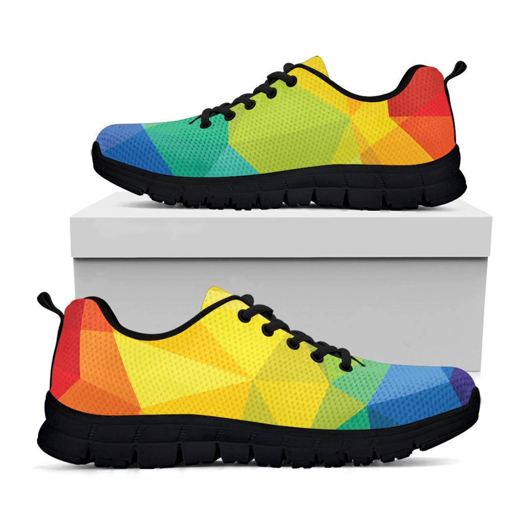 Rainbow Polygonal Geometric Print Black Sneakers