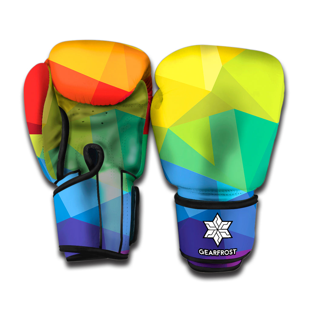 Rainbow Polygonal Geometric Print Boxing Gloves