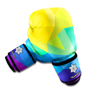 Rainbow Polygonal Geometric Print Boxing Gloves