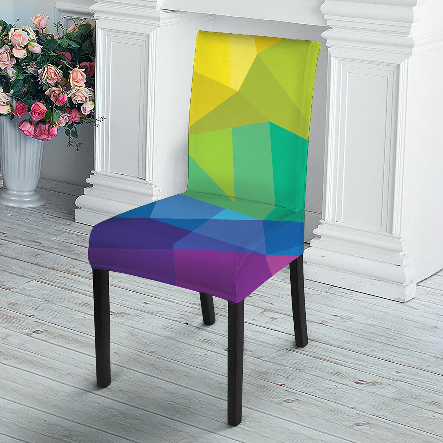 Rainbow Polygonal Geometric Print Dining Chair Slipcover