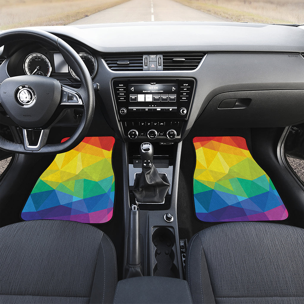 Rainbow Polygonal Geometric Print Front and Back Car Floor Mats