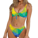 Rainbow Polygonal Geometric Print Front Bow Tie Bikini