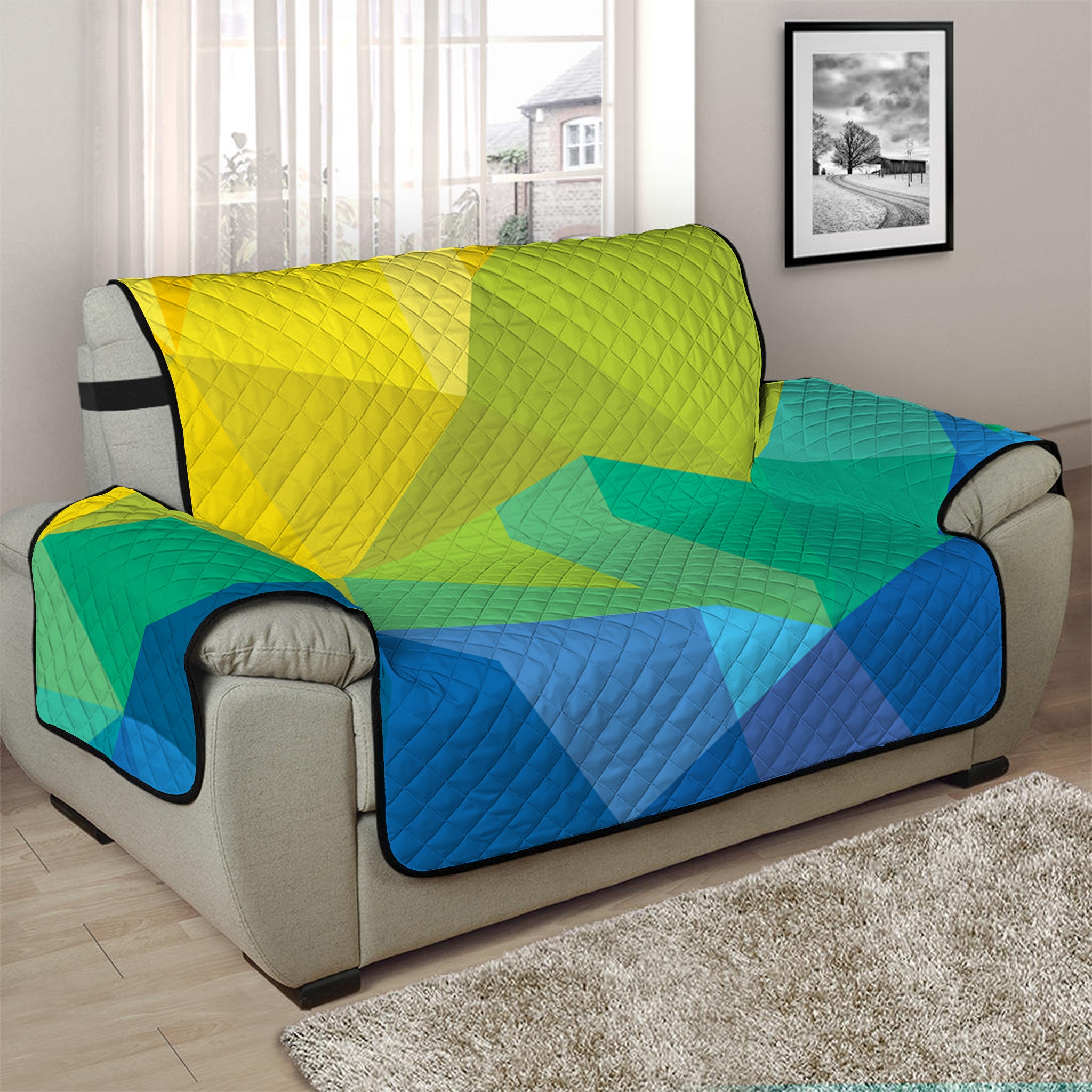 Rainbow Polygonal Geometric Print Half Sofa Protector