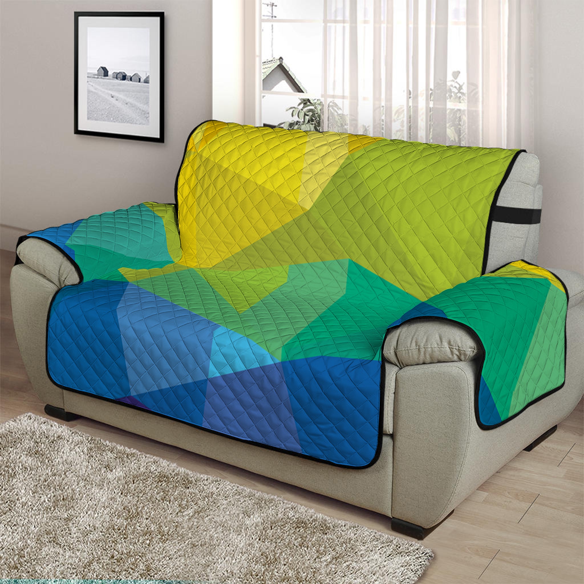 Rainbow Polygonal Geometric Print Half Sofa Protector