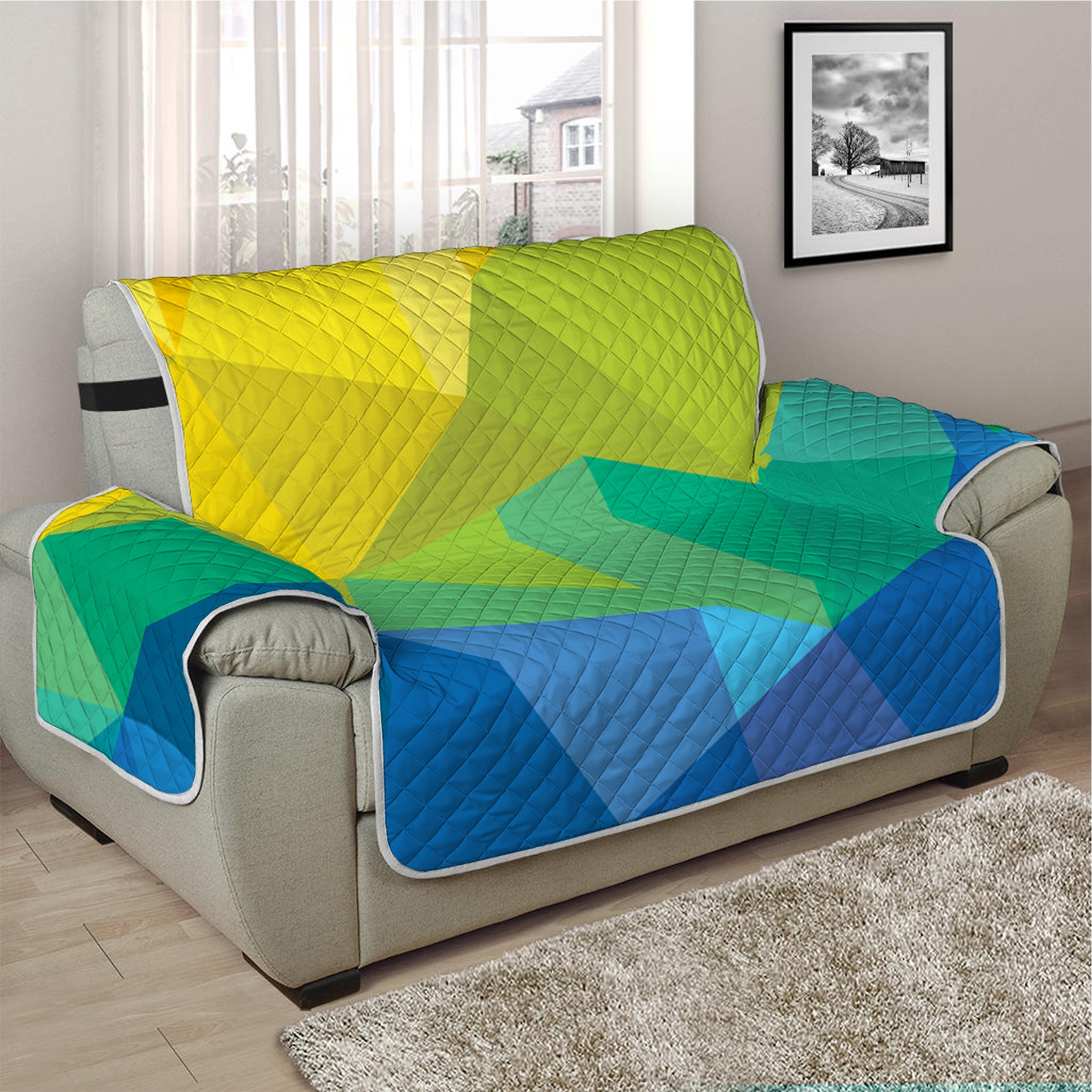 Rainbow Polygonal Geometric Print Half Sofa Protector