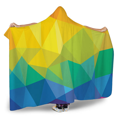 Rainbow Polygonal Geometric Print Hooded Blanket