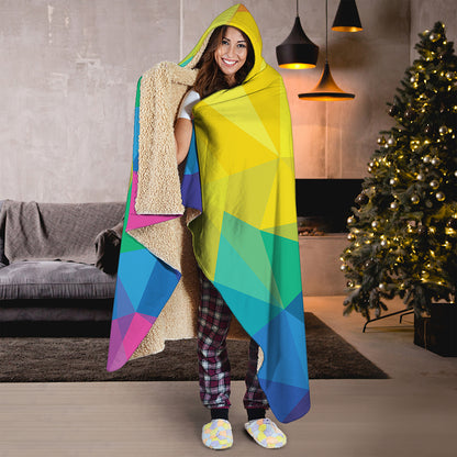 Rainbow Polygonal Geometric Print Hooded Blanket
