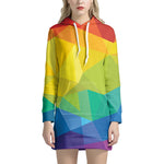 Rainbow Polygonal Geometric Print Hoodie Dress