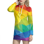 Rainbow Polygonal Geometric Print Hoodie Dress