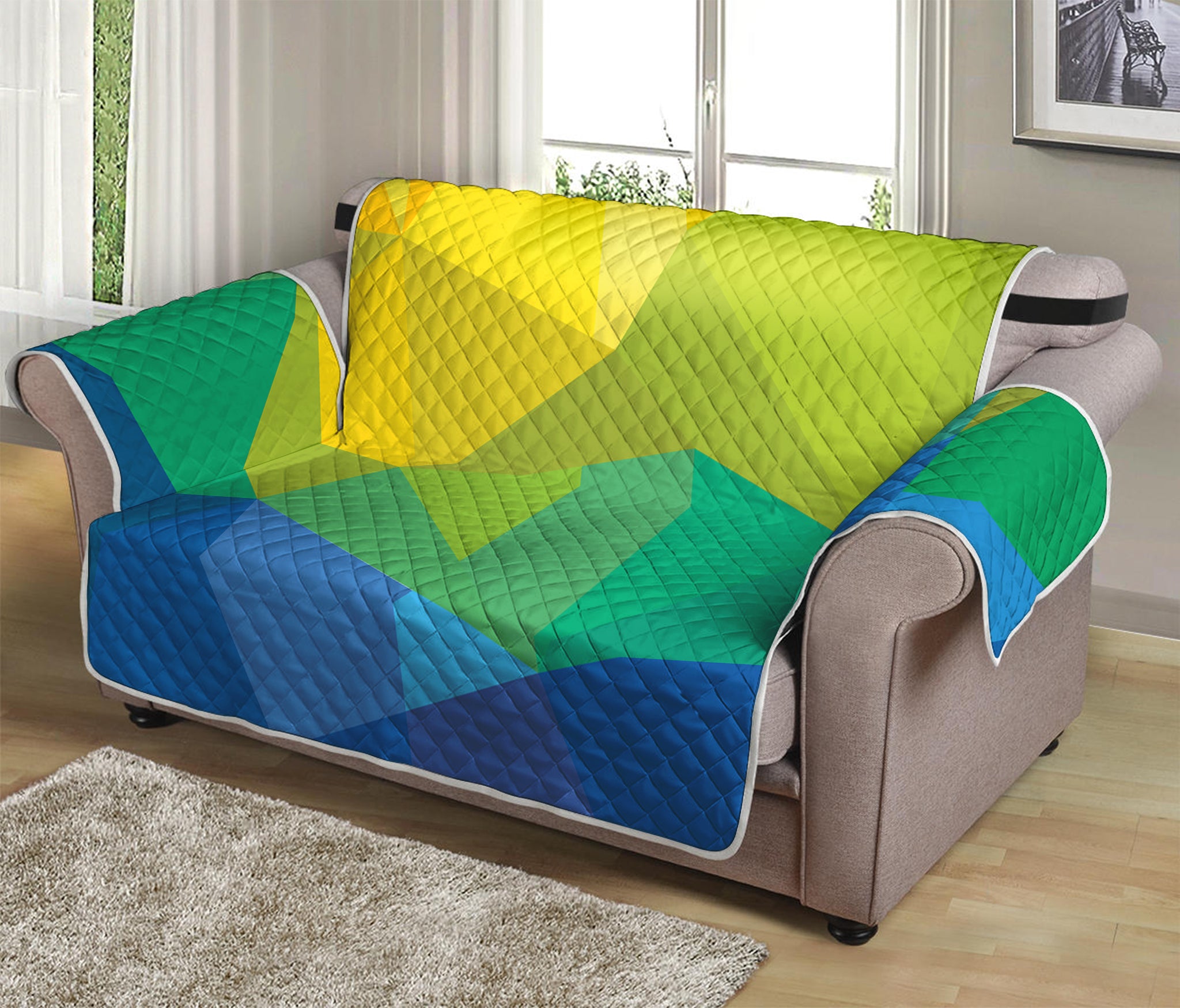 Rainbow Polygonal Geometric Print Loveseat Protector