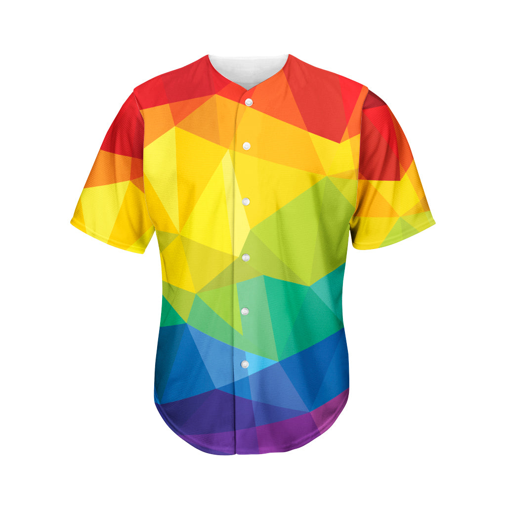 Rainbow Polygonal Geometric Print Men's Baseball Jersey