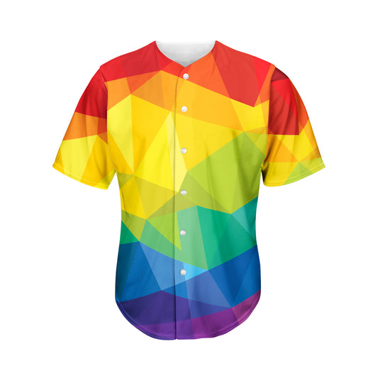 Rainbow Polygonal Geometric Print Men's Baseball Jersey