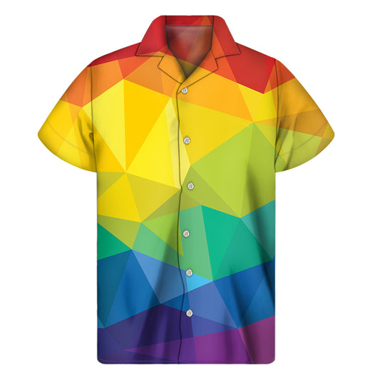 Rainbow Polygonal Geometric Print Men's Short Sleeve Shirt