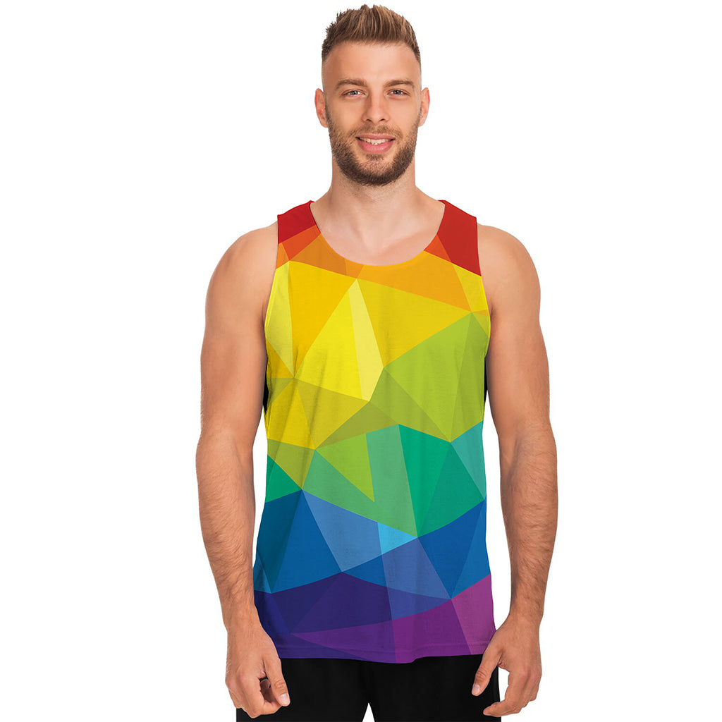 Rainbow Polygonal Geometric Print Men's Tank Top