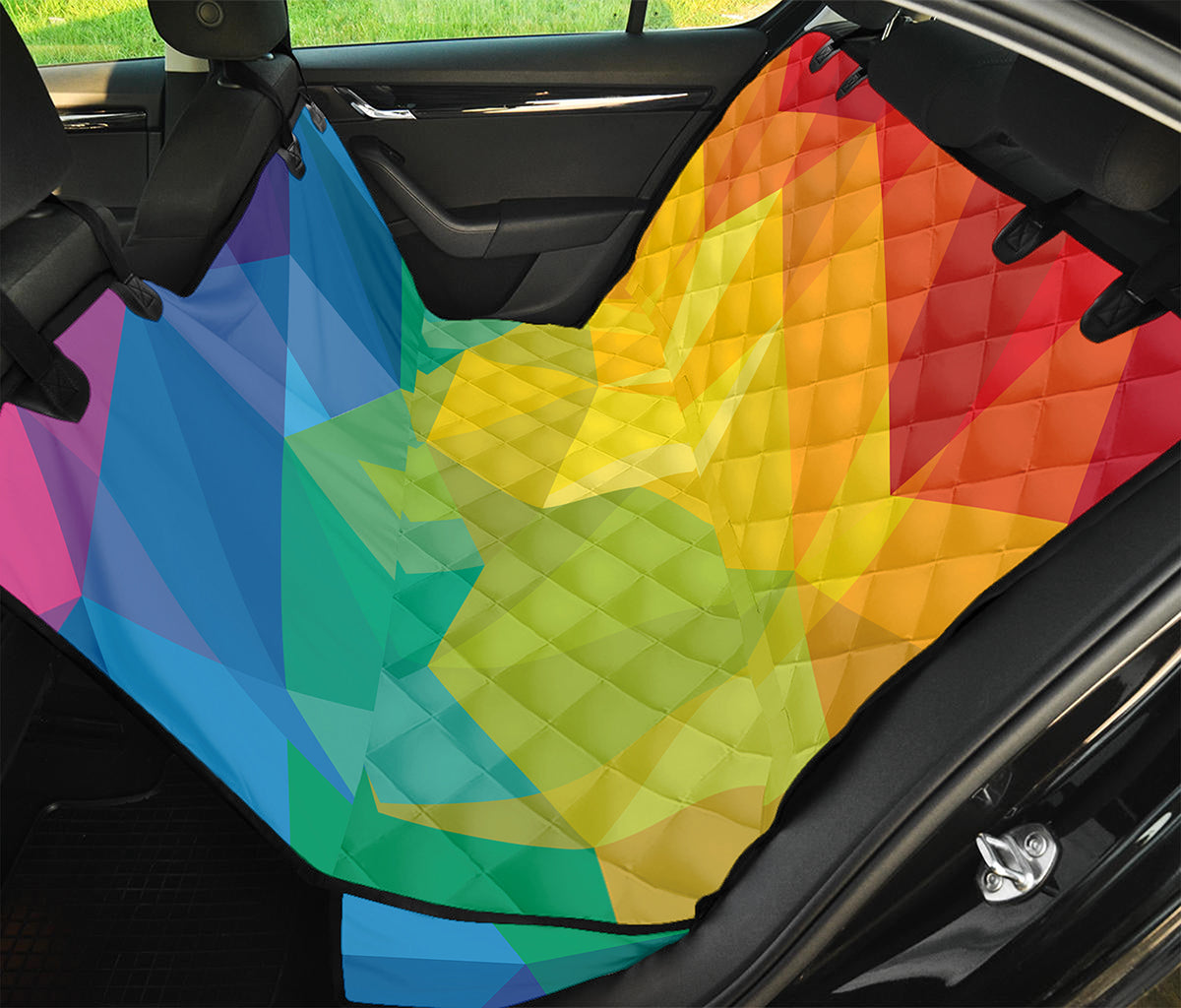 Rainbow Polygonal Geometric Print Pet Car Back Seat Cover