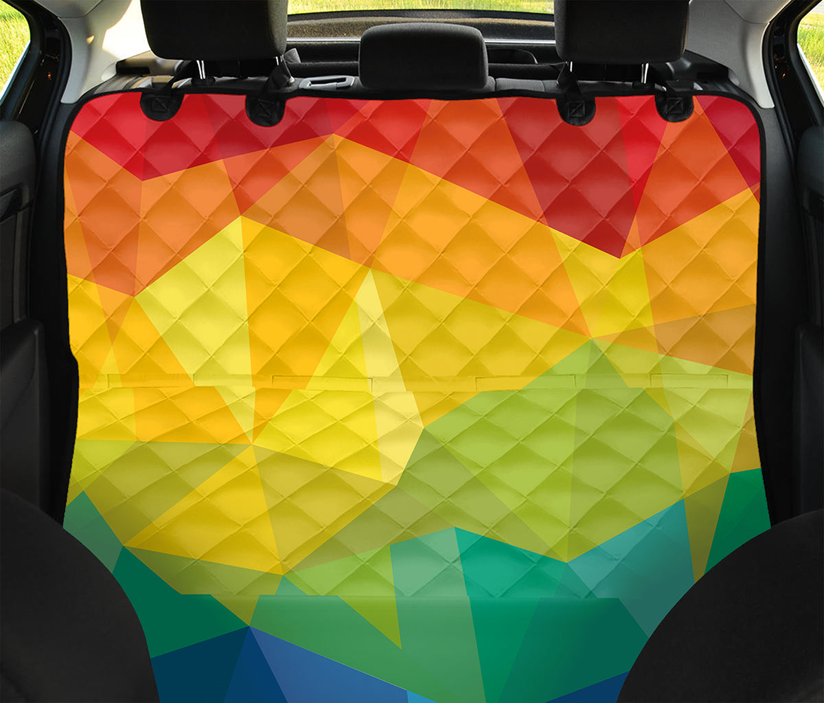 Rainbow Polygonal Geometric Print Pet Car Back Seat Cover
