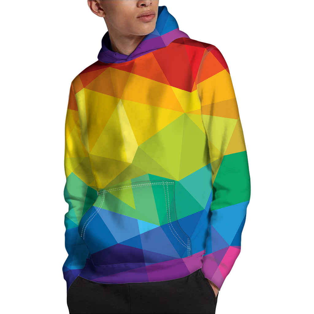 Rainbow Polygonal Geometric Print Pullover Hoodie