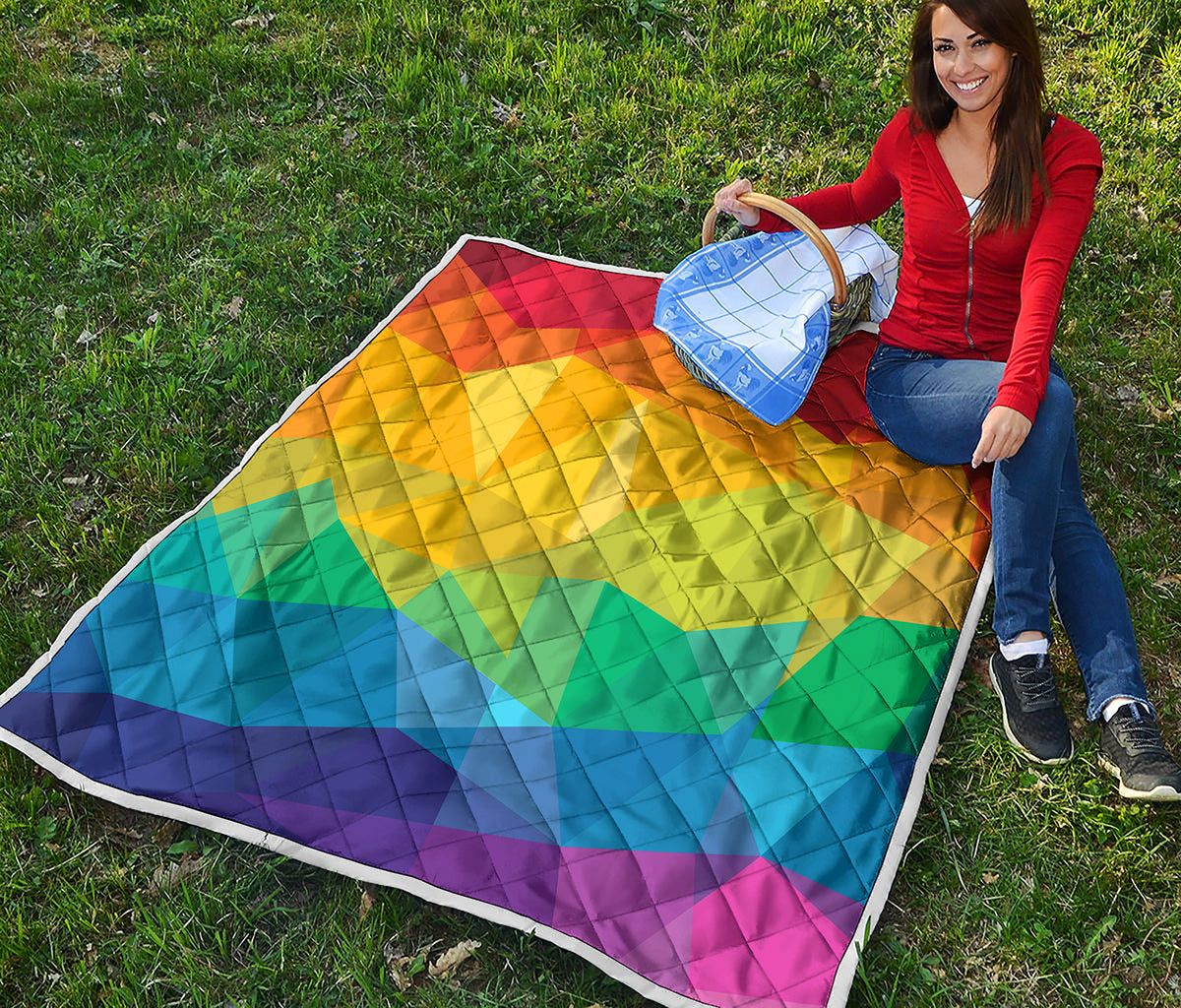 Rainbow Polygonal Geometric Print Quilt