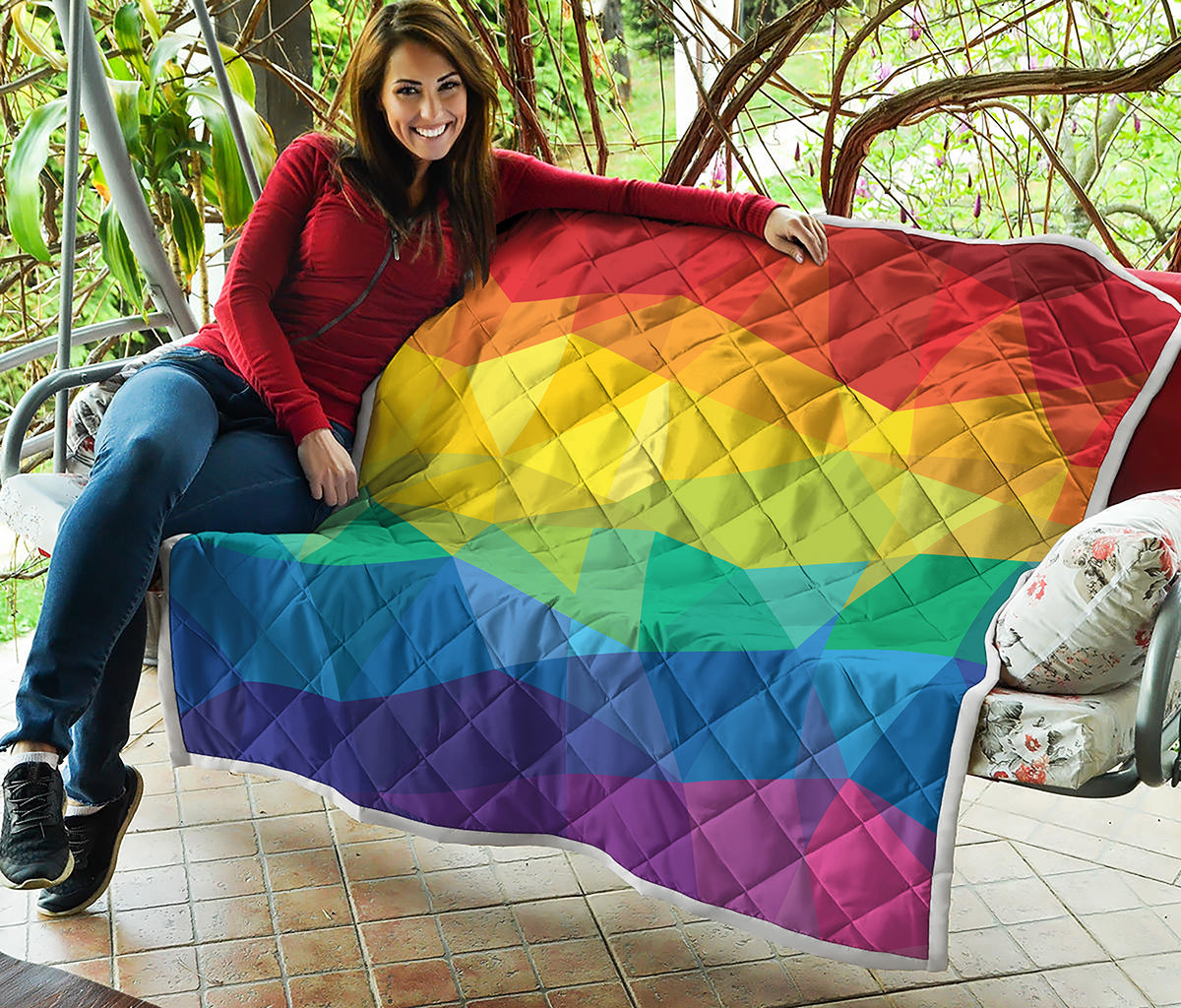 Rainbow Polygonal Geometric Print Quilt