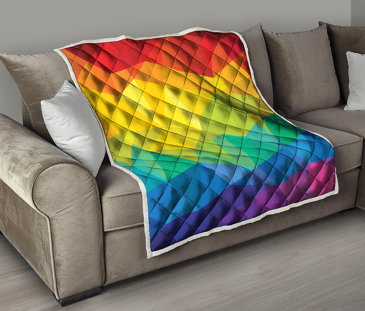 Rainbow Polygonal Geometric Print Quilt
