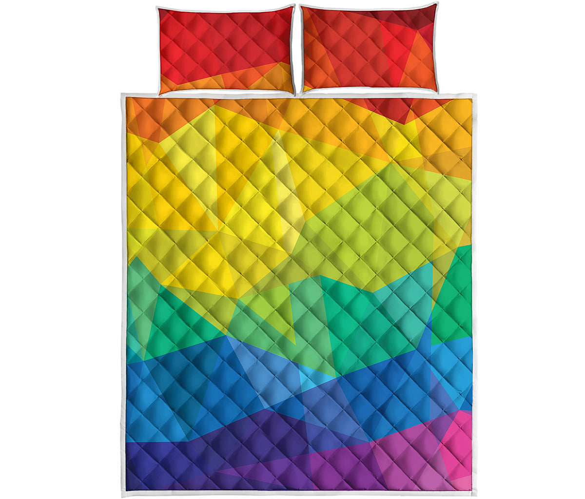 Rainbow Polygonal Geometric Print Quilt Bed Set