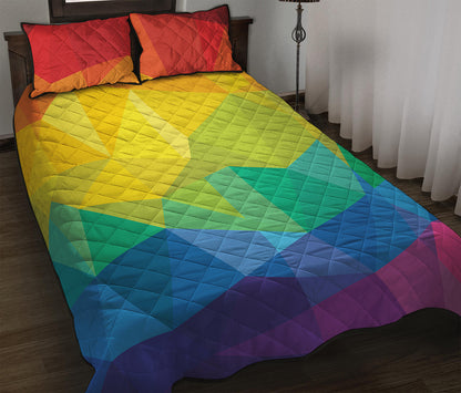 Rainbow Polygonal Geometric Print Quilt Bed Set