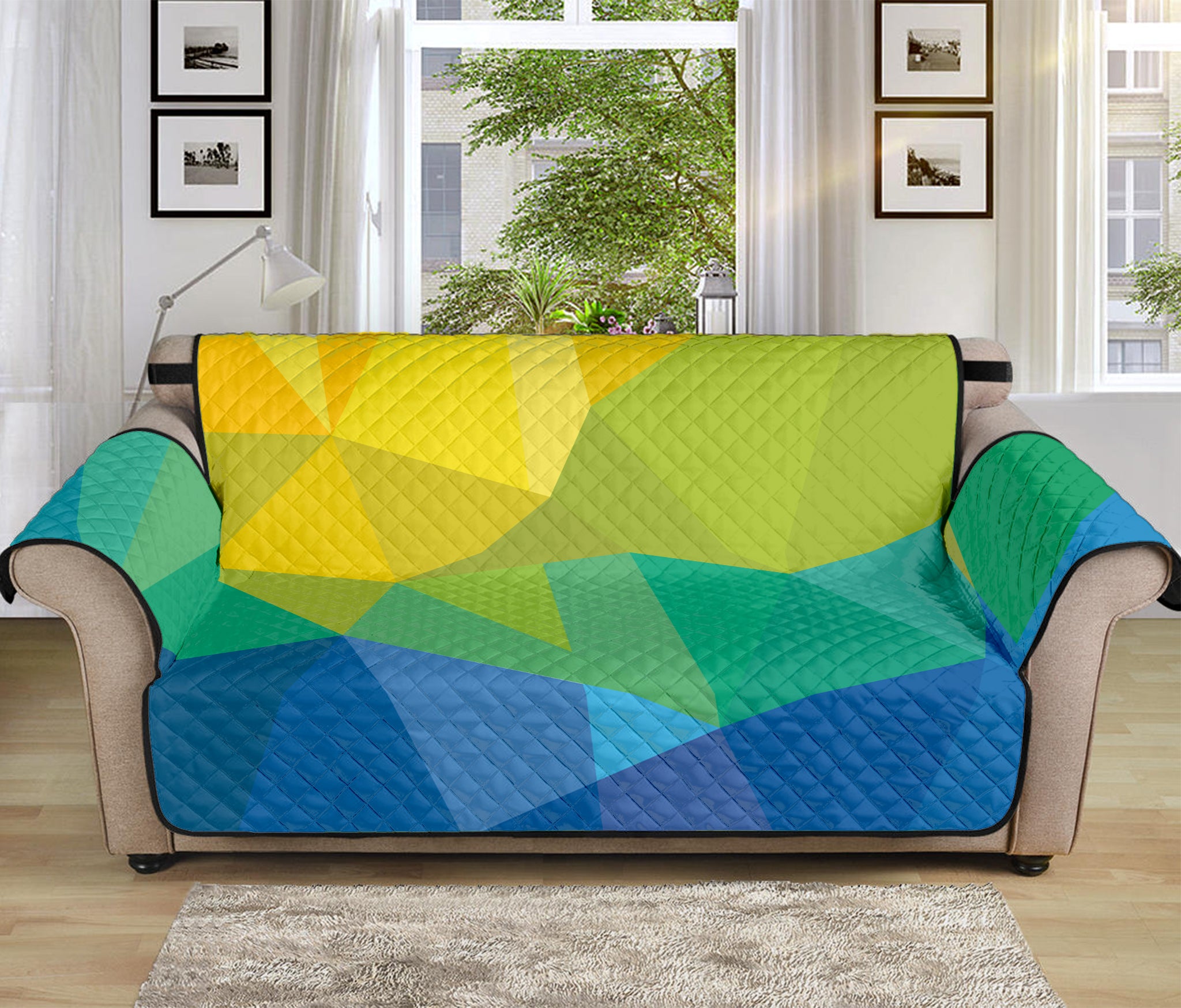 Rainbow Polygonal Geometric Print Sofa Protector