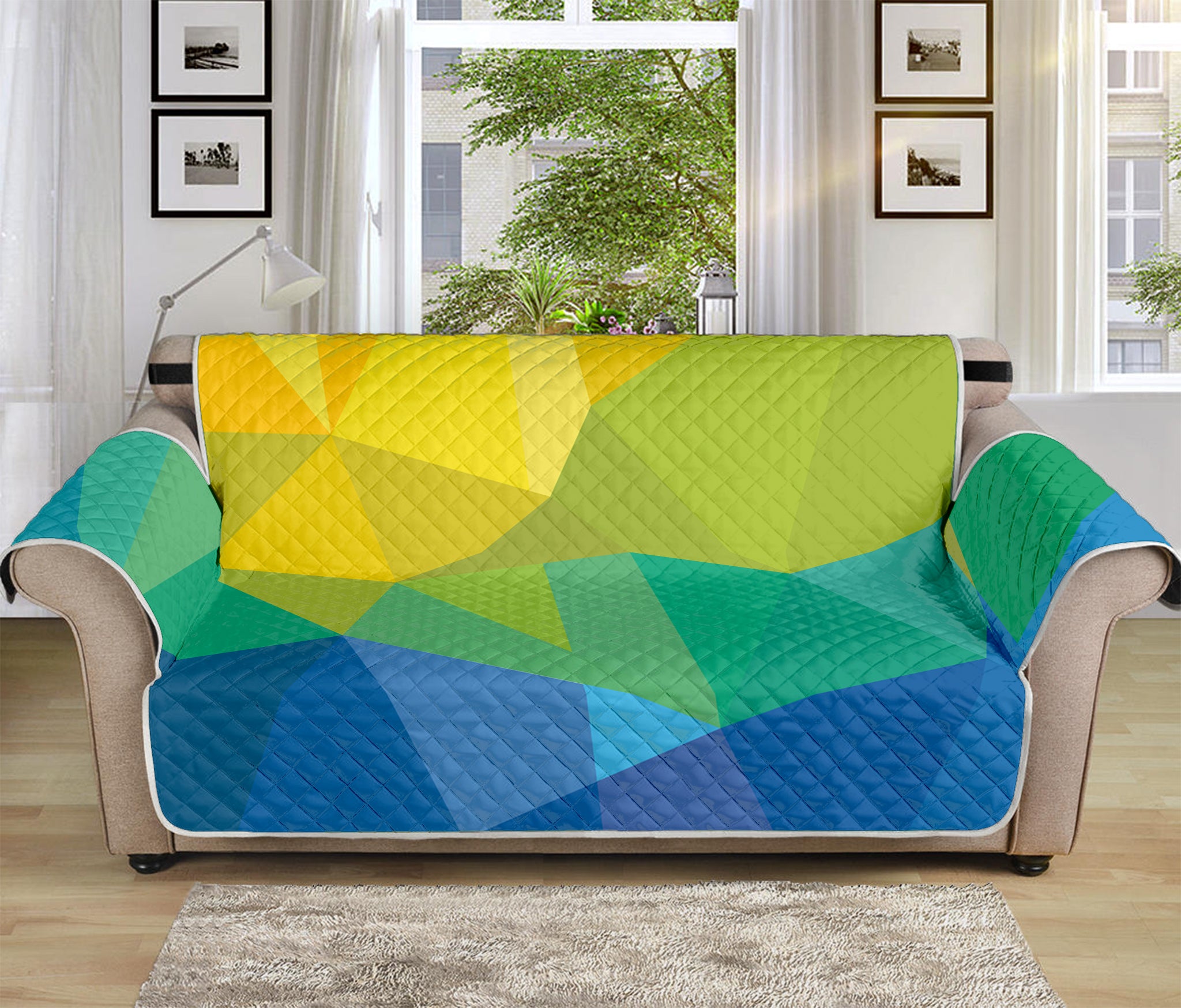 Rainbow Polygonal Geometric Print Sofa Protector