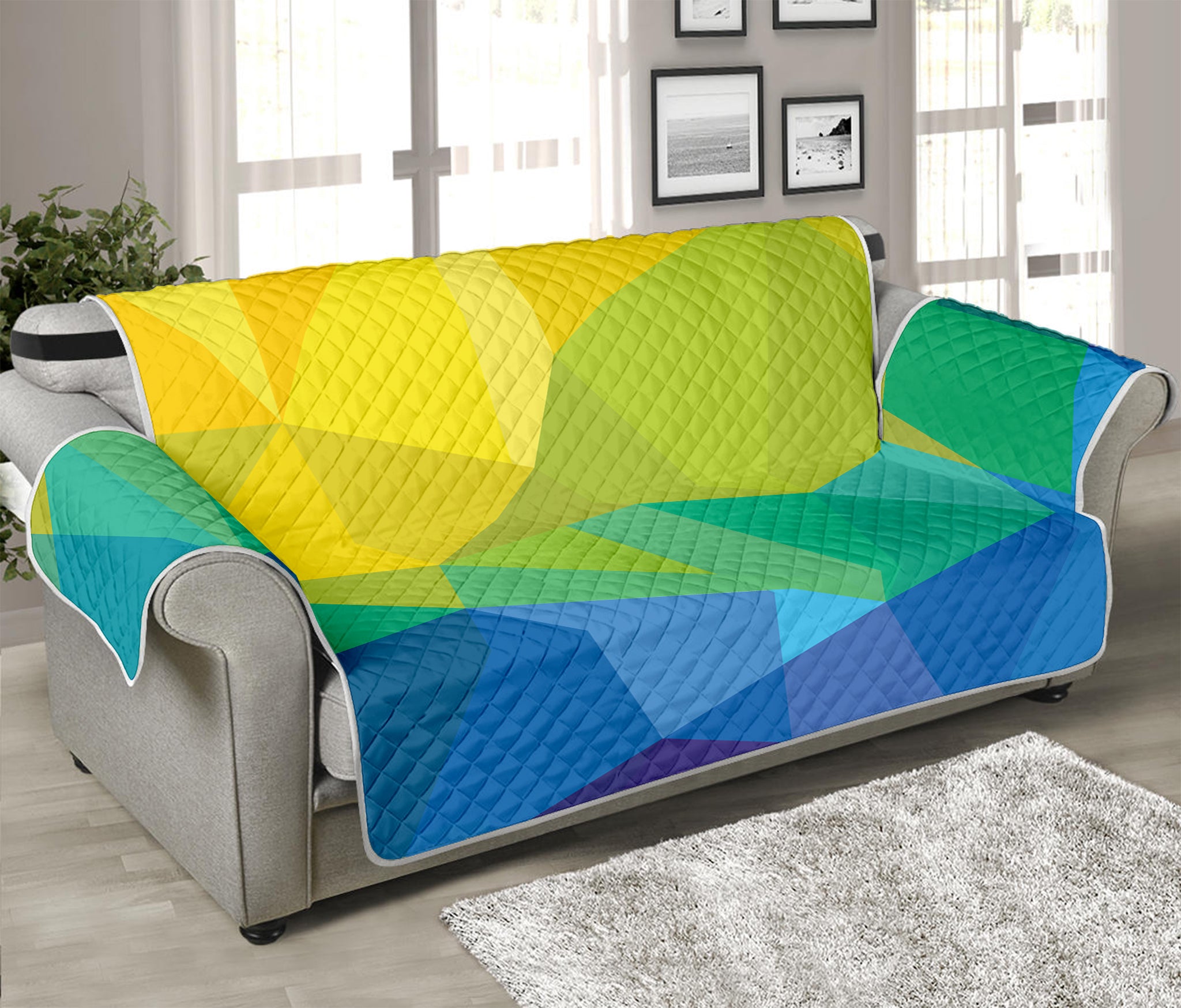 Rainbow Polygonal Geometric Print Sofa Protector