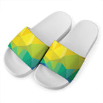 Rainbow Polygonal Geometric Print White Slide Sandals