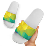 Rainbow Polygonal Geometric Print White Slide Sandals