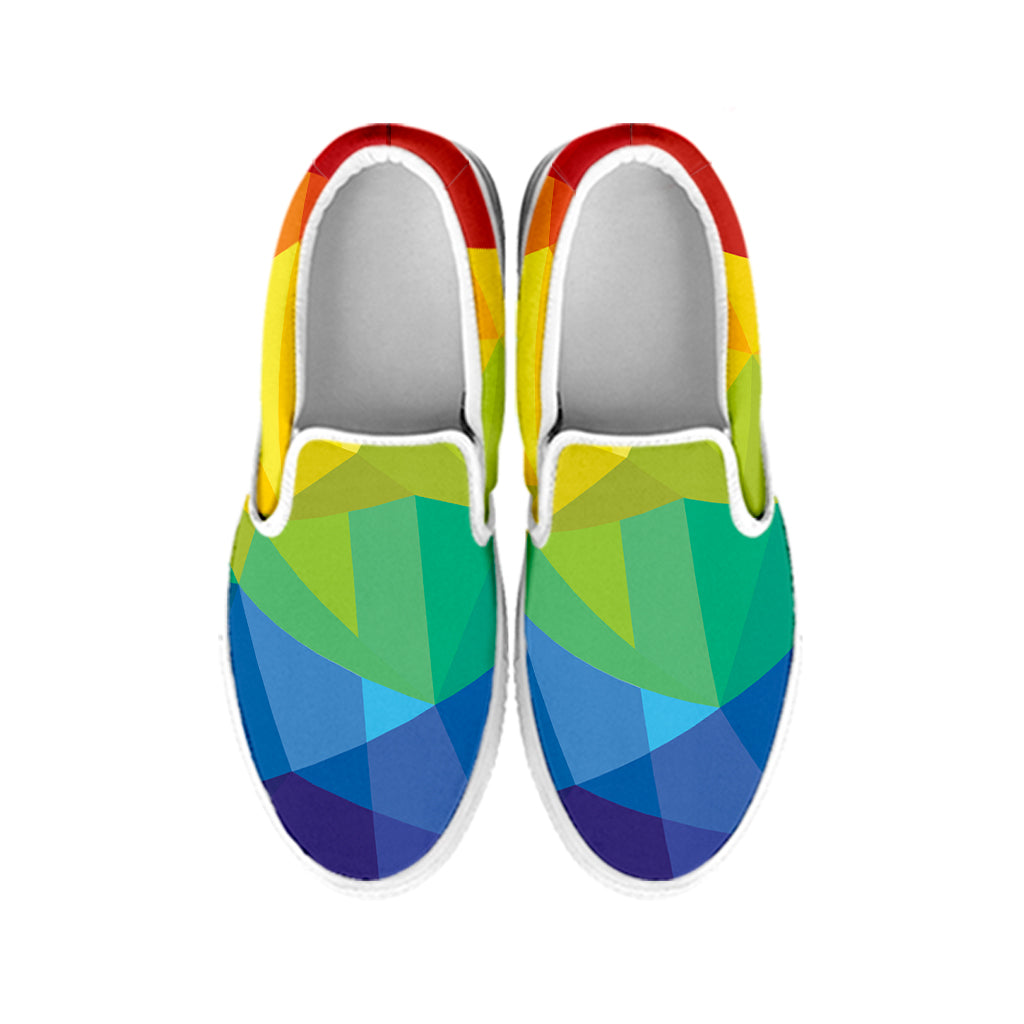 Rainbow Polygonal Geometric Print White Slip On Shoes