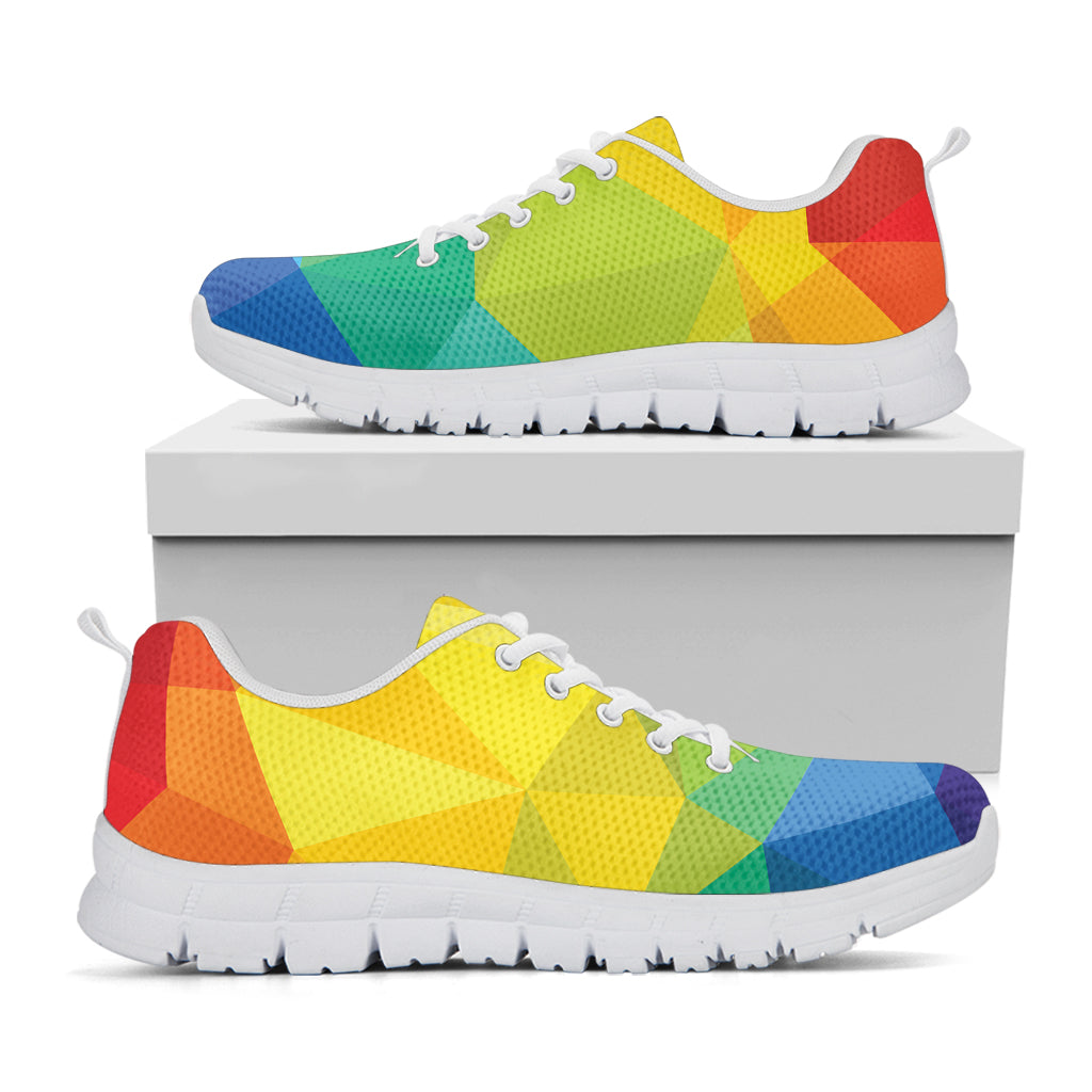 Rainbow Polygonal Geometric Print White Sneakers