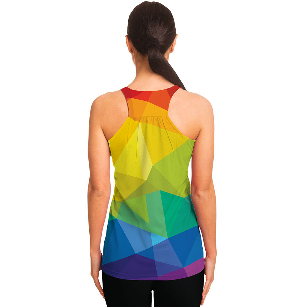 Rainbow Polygonal Geometric Print Women's Racerback Tank Top