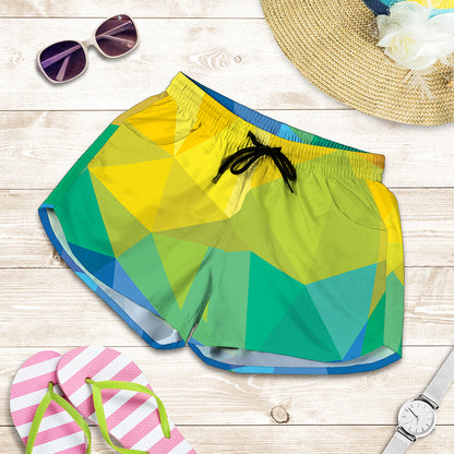 Rainbow Polygonal Geometric Print Women's Shorts