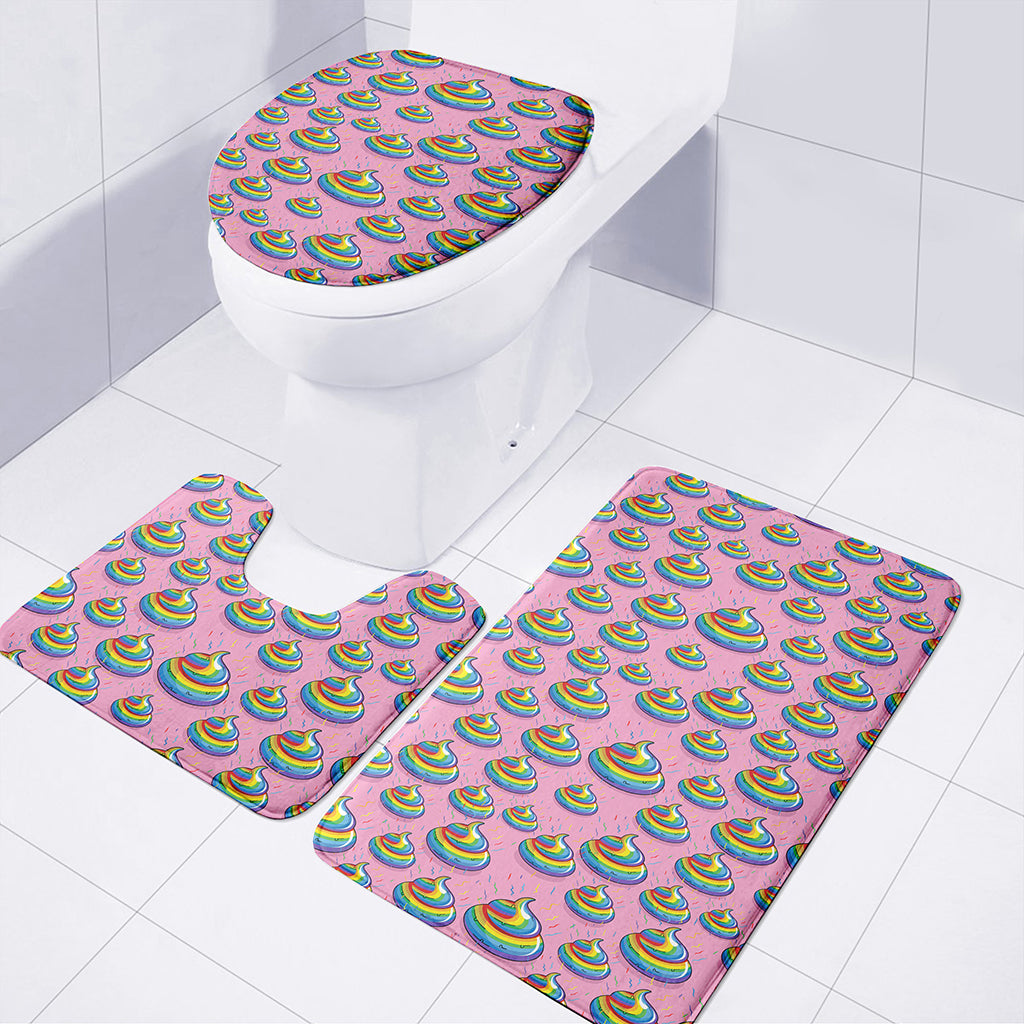 Rainbow Poop Pattern Print 3 Piece Bath Mat Set