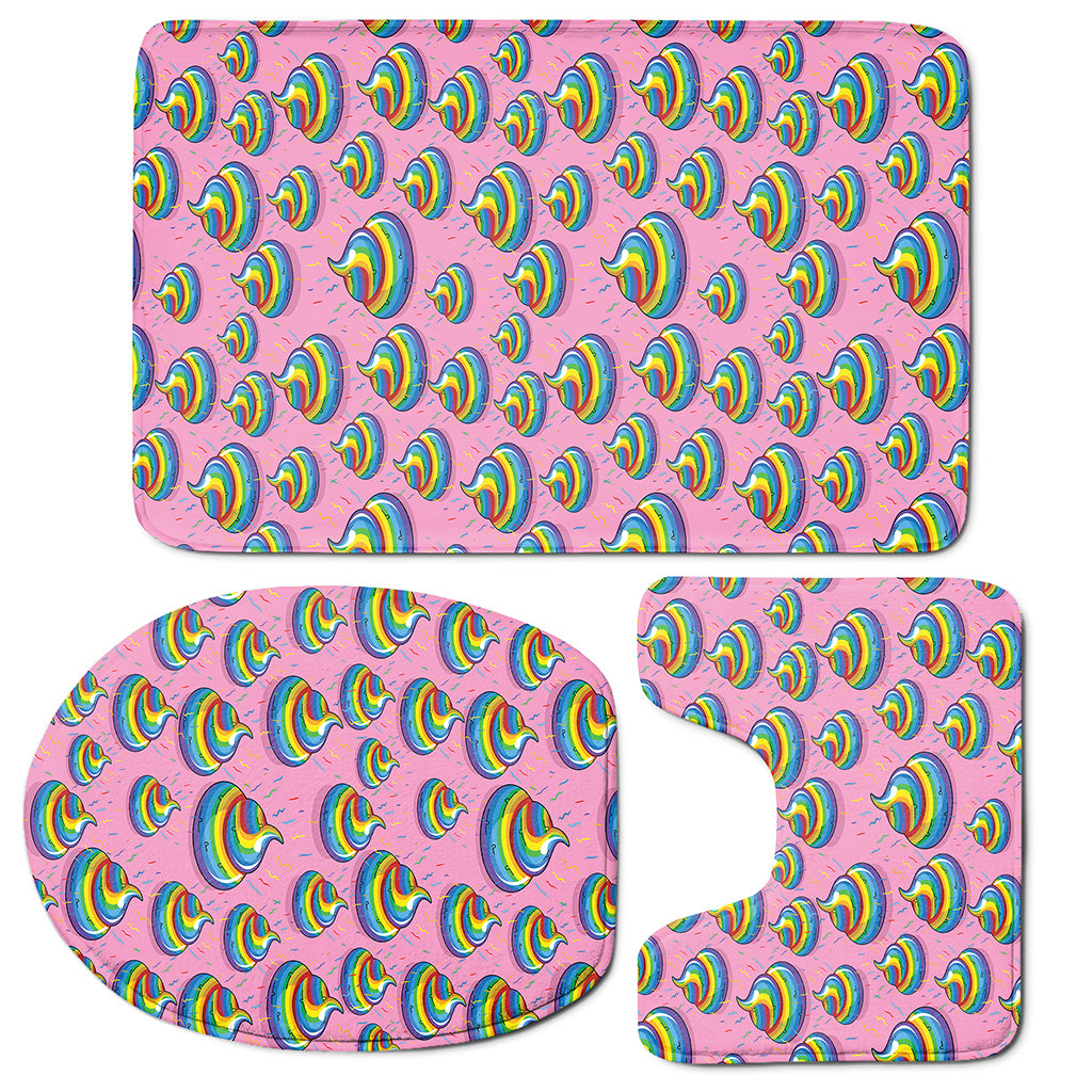 Rainbow Poop Pattern Print 3 Piece Bath Mat Set