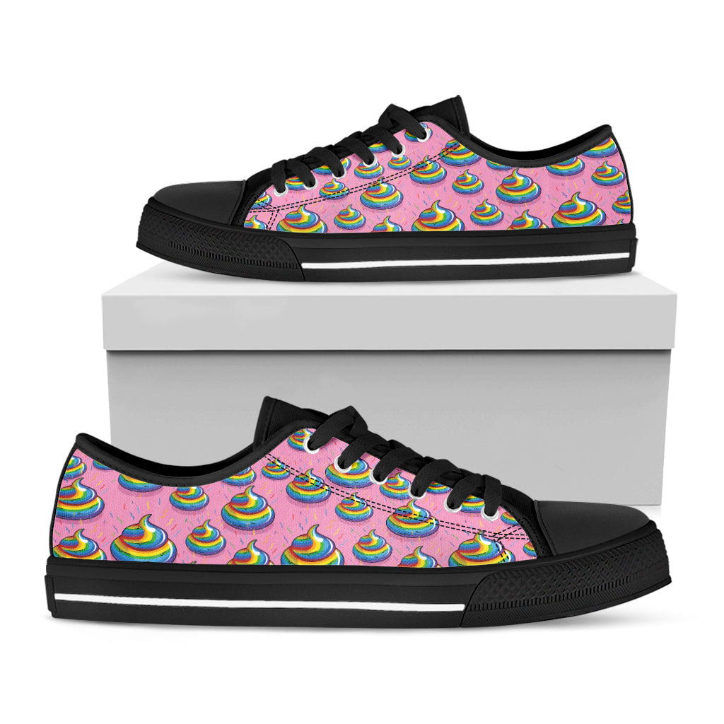 Rainbow Poop Pattern Print Black Low Top Shoes