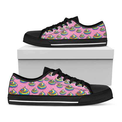 Rainbow Poop Pattern Print Black Low Top Shoes