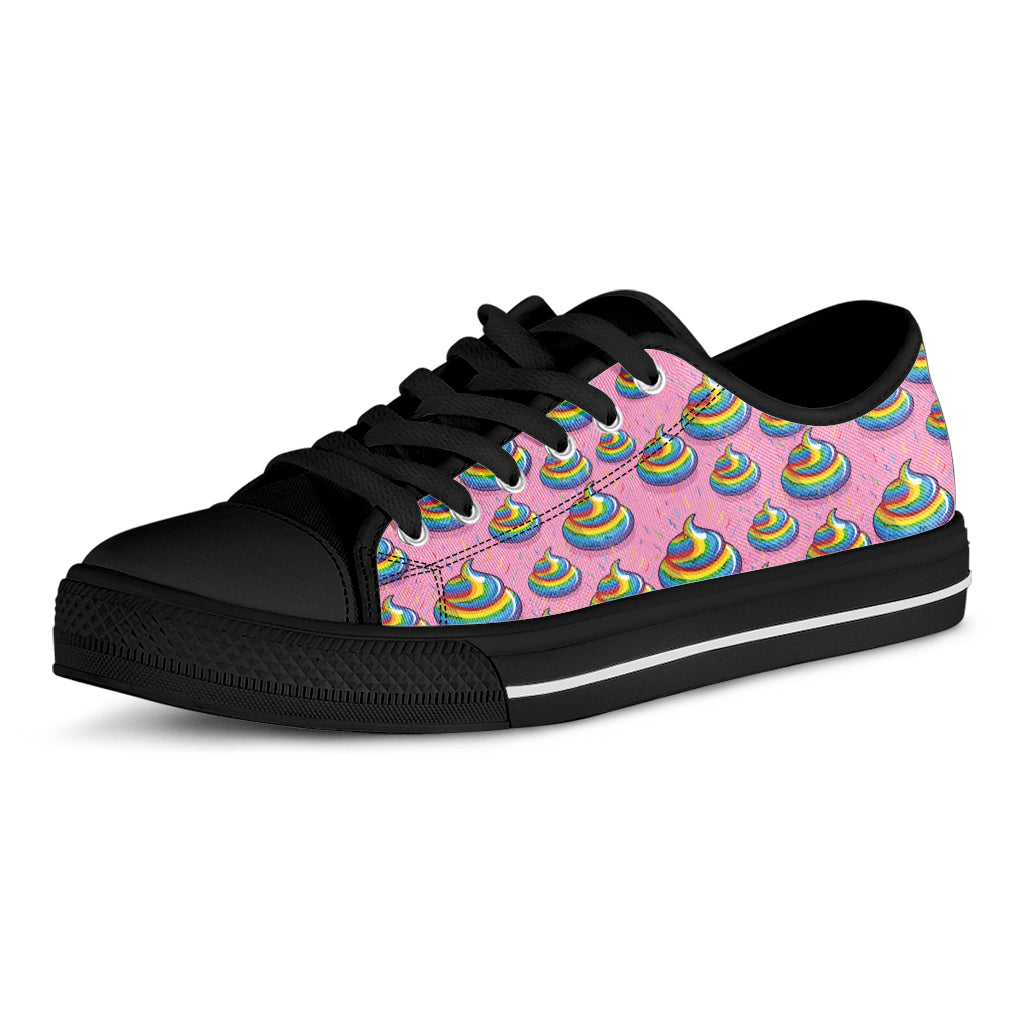 Rainbow Poop Pattern Print Black Low Top Shoes