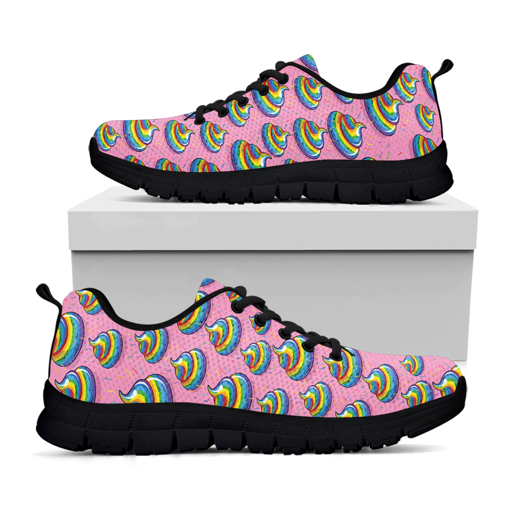 Rainbow Poop Pattern Print Black Sneakers